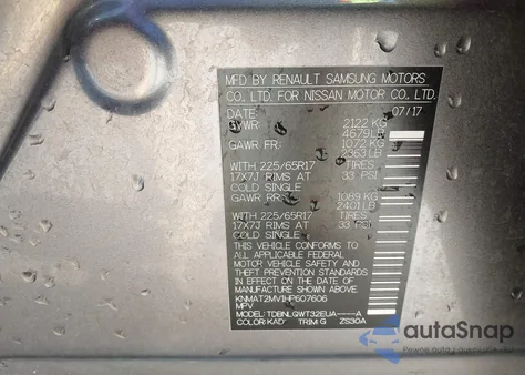 2017 Nissan Rogue Sv from USA, damaged, VIN KNMAT2MV1HP607606